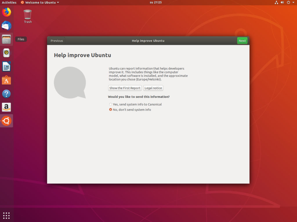 Ubuntu introduction window