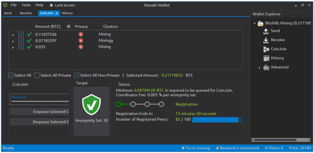 Wasabi Wallet - Anonymize Bitcoin using CoinJoin