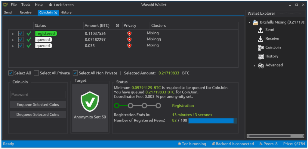 Wasabi Wallet - Anonymize Bitcoin using CoinJoin