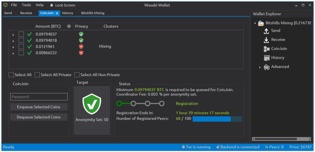 Wasabi Wallet - Anonymize Bitcoin using CoinJoin
