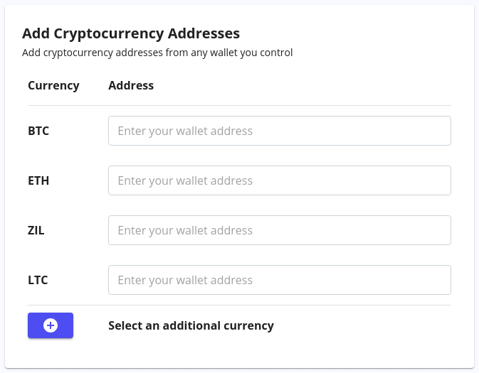 Add Cryptocurrency Addresses