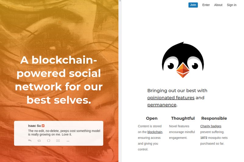 A promotional split-screen image for one of the best decentralized social media networks, highlighting thoughtful features and charitable contributions. A tweet and cartoon bird logo are featured on the left and right sides, respectively.