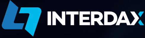 Logo of Interdax featuring a stylized blue and white symbol followed by the word "INTERDAX" in bold, white capital letters.