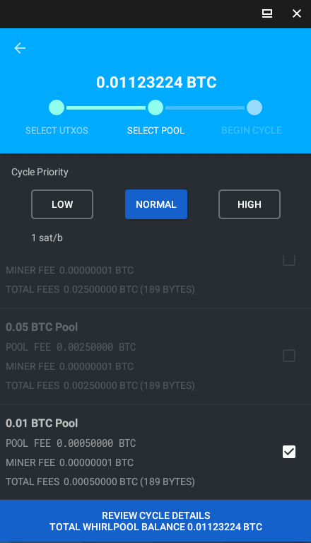 Whirpool Fee Selection